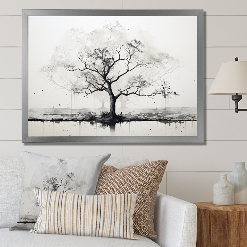 Baobab gris I, impression sur toile, Cadre photo argenté, H 16 po x l 32 po x P 1 po