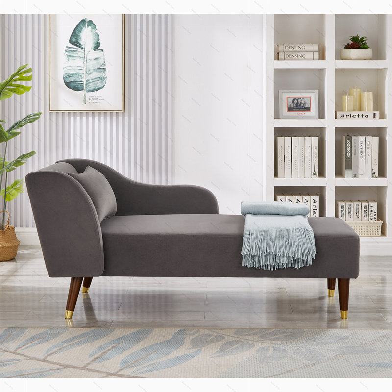 Tennielle Velvet Chaise Lounge, Grey Velvet