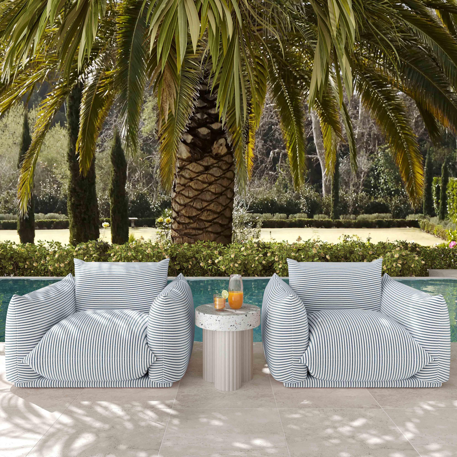 Patio Lounge Chair, Blue/White