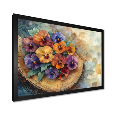 Graminées d'été, fleurs sur un plateau en bois diapositive IV - Pensées, art mural