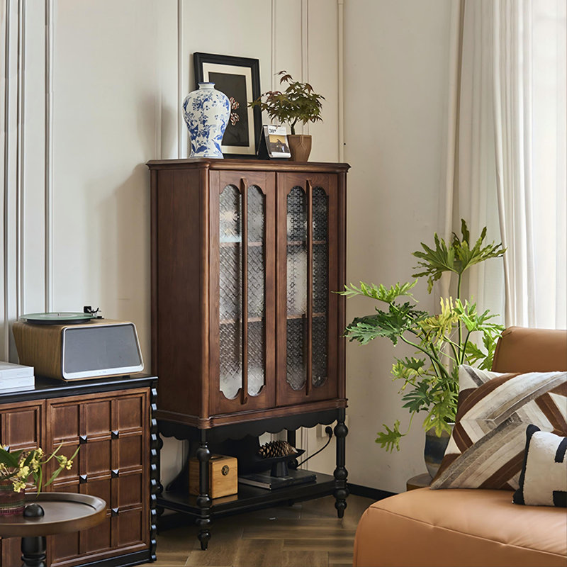 Armoire d'appoint et porte-bouteilles 33,07 po style français rétro noir et brun