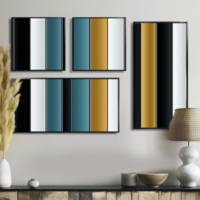Green And Gold Classic Pinstripe Pattern - Green Art Prints On Canvas 4 Pieces