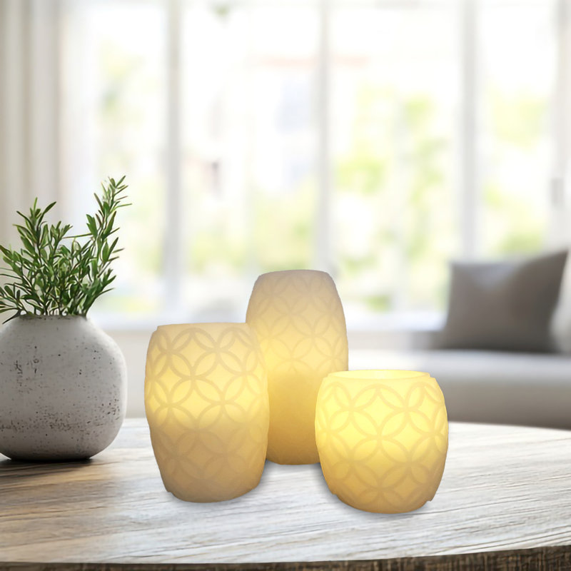3 Piece Battery Operated Textured Wax LED Candles