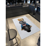 Multi-Coloured Retro Themed Motorized Teddy Bear Patterned Creative Modern Decorative Rug