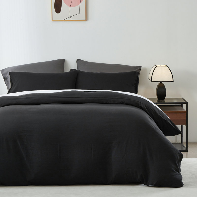 Housse de couette noire simple avec fermeture à glissière Kakijumn, comprend 1 housse d'édredon 68 po x 88 po et 2 taies décoratives 20 po x 26 po