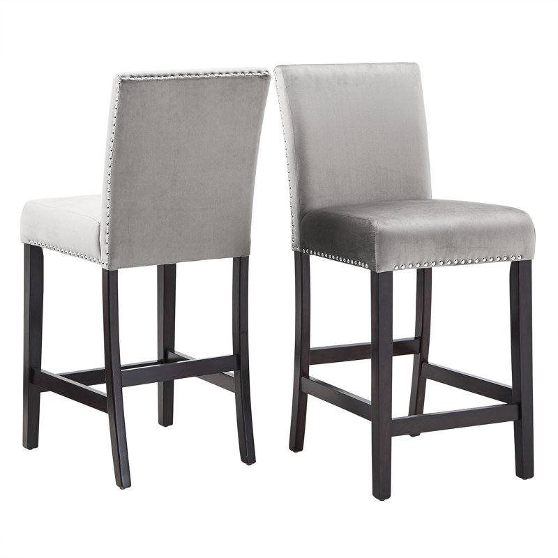 Espresso Finish Velvet 26" Counter Stool, Gray Velvet