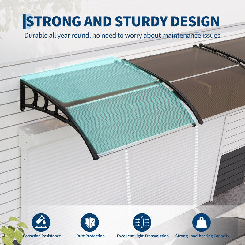 UV, Rain & Snow Protection – Polycarbonate Outdoor Door Awning Canopy – Durable Plastic Steel Bracket, Brown Board – Weather-Resistant Entrance Cover – Size: 100x100cm, Color: Brown
