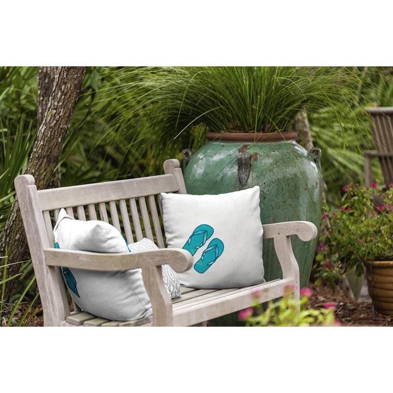 Beach Vacation Outdoor Reversible Throw Pillow, 18" H x 18" W, White