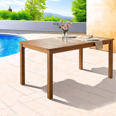 Spacious Patio Tables, 67 Inch Acacia Wood Rustic Dining For Home