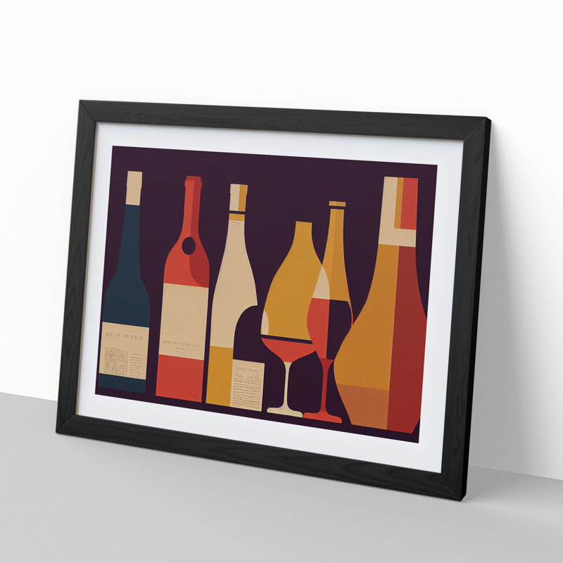Retro Wine Bottle Vol.2 - Single Picture Frame Painting, Black Framed, 46cm H x 64cm W x 2cm D