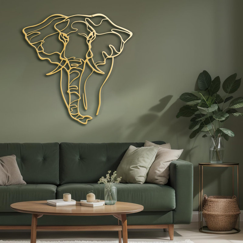 Elephant Animals Black Minimalist Modern Abstract Wall Sculpture Home Decoration Metal Wall Décor, Gold