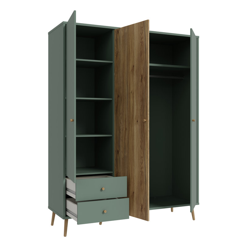 HARLLSON 3 Door Manufactured Wood Wardrobe, Green/Brown