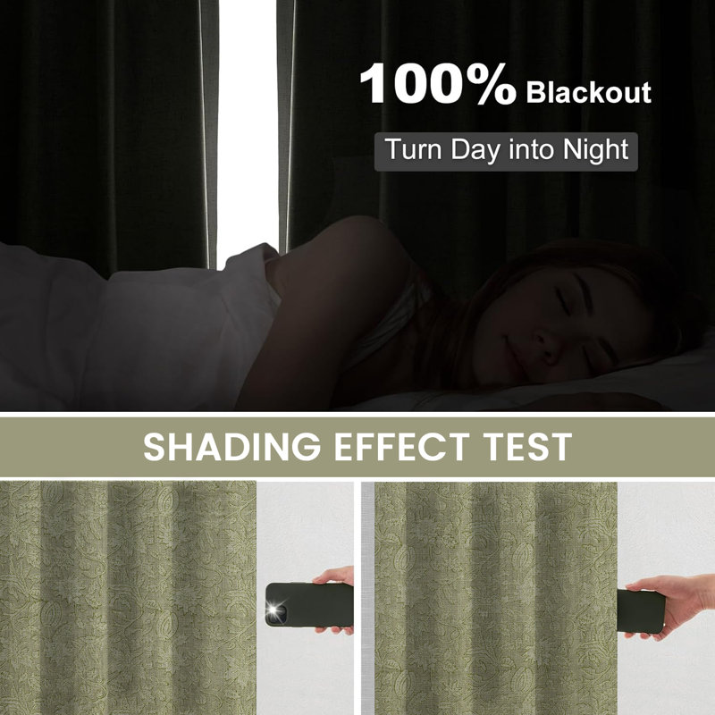 Fabdivine Green Thick Linen Office and Room Pinch Pleated Curtains or Drapes, Summer and Spring 100% Blackout Room Darkening Elegant Farmhouse, Patio 27x45 Inches Hand Block Print, Manikarnika