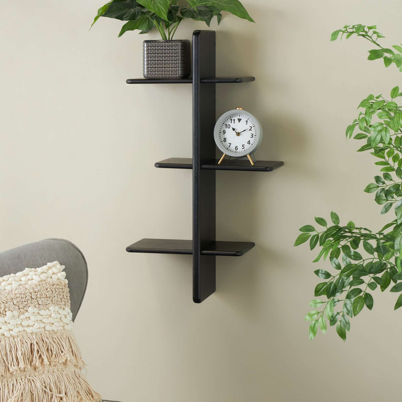19" Handmade Wood Floating Shelf, Black