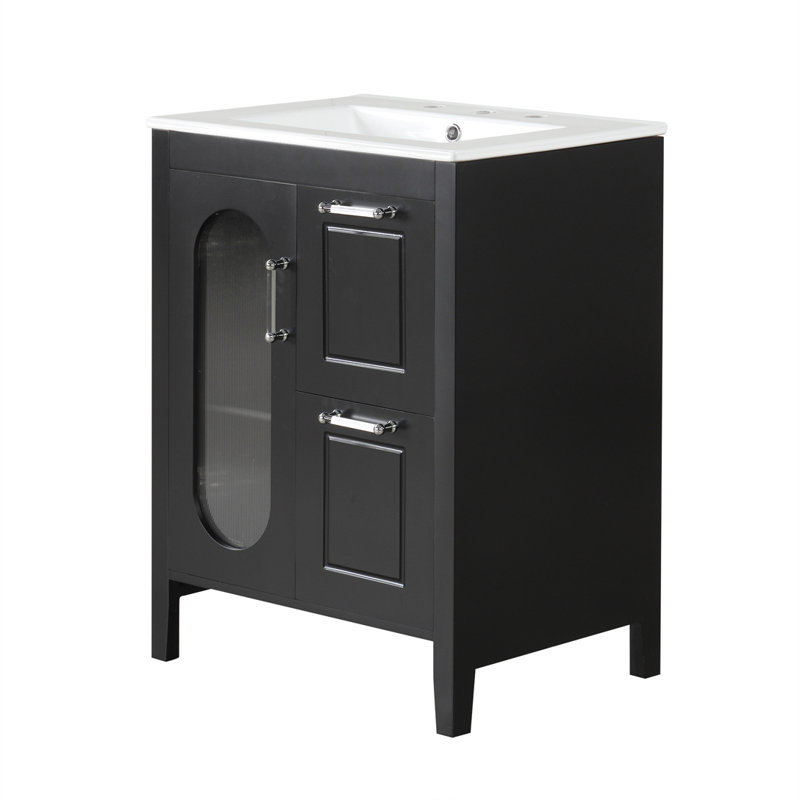 Meuble-lavabo de salle de bain avec lavabo, Noir, noir, noir, noir