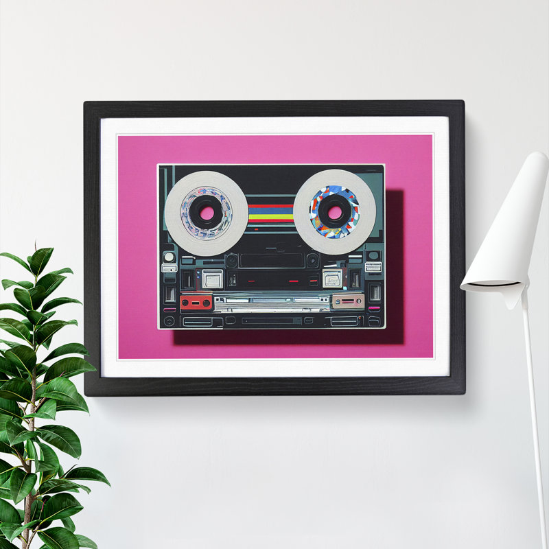 Futuristic Cassette Tape - Single Picture Frame Print, 46cm H x 64cm W x 2cm D, Black