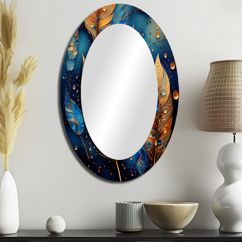 Miroir mural Boho Glam Gold Feathres On, 36 po x 24 po