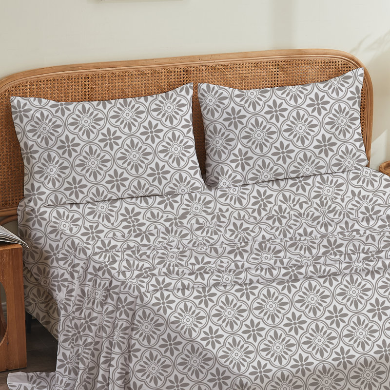 Digital Printed Patterned Fabric Pillowcases Set, Gray Geometric, Queen Pillow Case