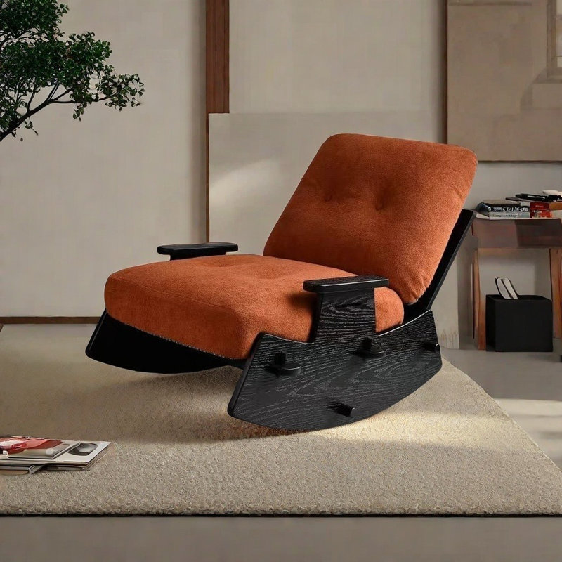 Chaise berçante rétro en bois massif, Orange