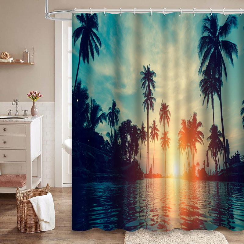 Magnifique rideau de douche avec 12 crochets Tropical Beach Palm Hawaii Paradise, L 72 po x l 78 po