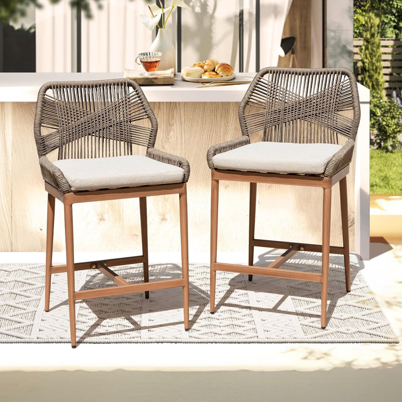 Boho Rope Counter Stools Set of 2, 24"H