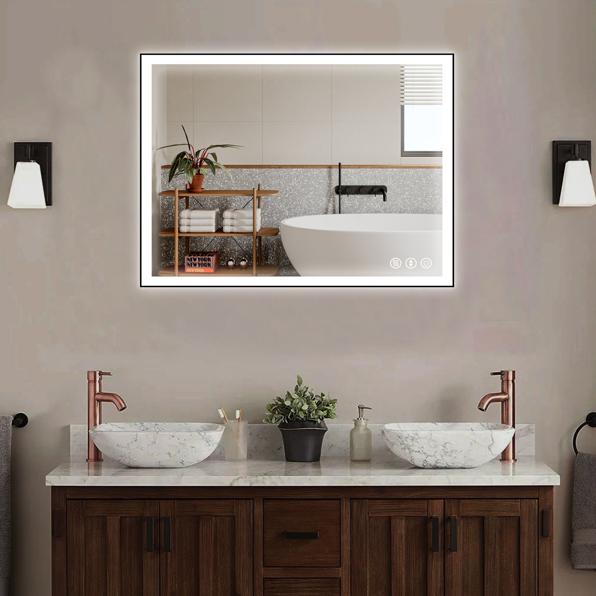 Brayden Studio Arsalan Black Framed Anti-Fog LED Lighted Dimmable Wall ...