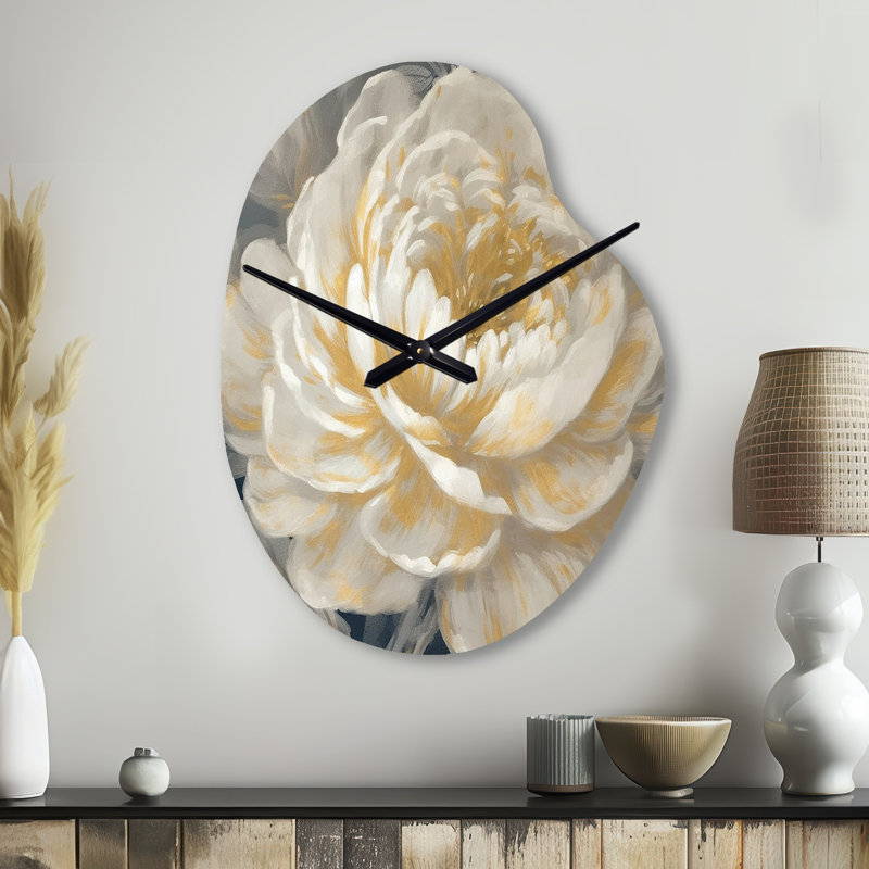 Horloge murale en métal blanc à motif de pivoines - Emsons Of White, Grand