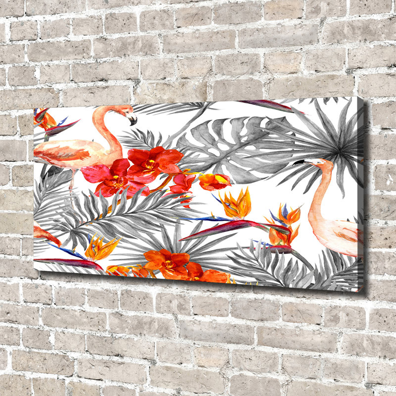 Flamingos And Flowers - Wrapped Canvas Print