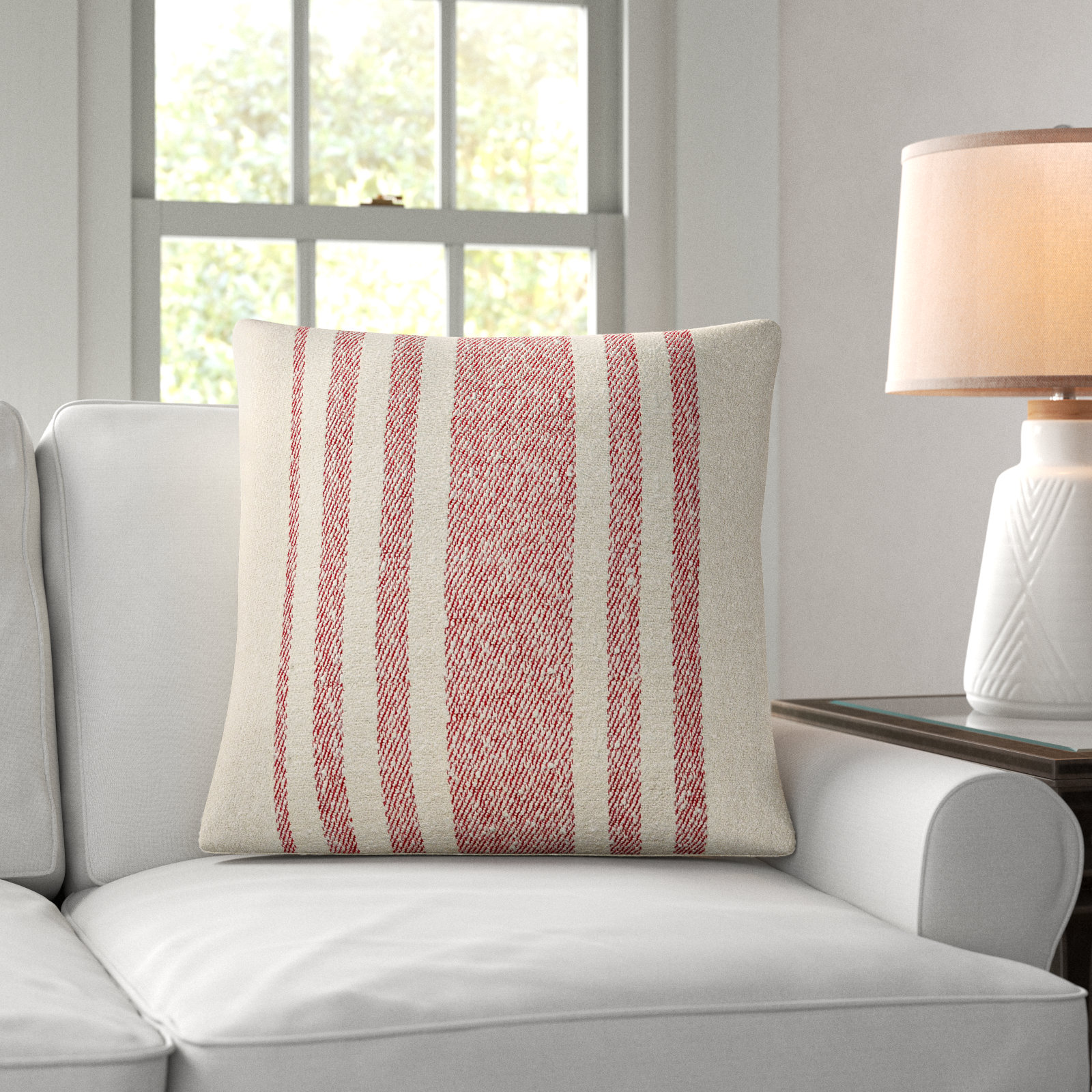Sorden Striped Cotton Throw Pillow, Coral, 22" x 22", Polyester/Polyfill