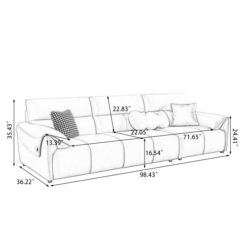 Canapé modulaire gris en cuir véritable, H 35,43 po x l 98,43 po x P 36,22 po, Gris