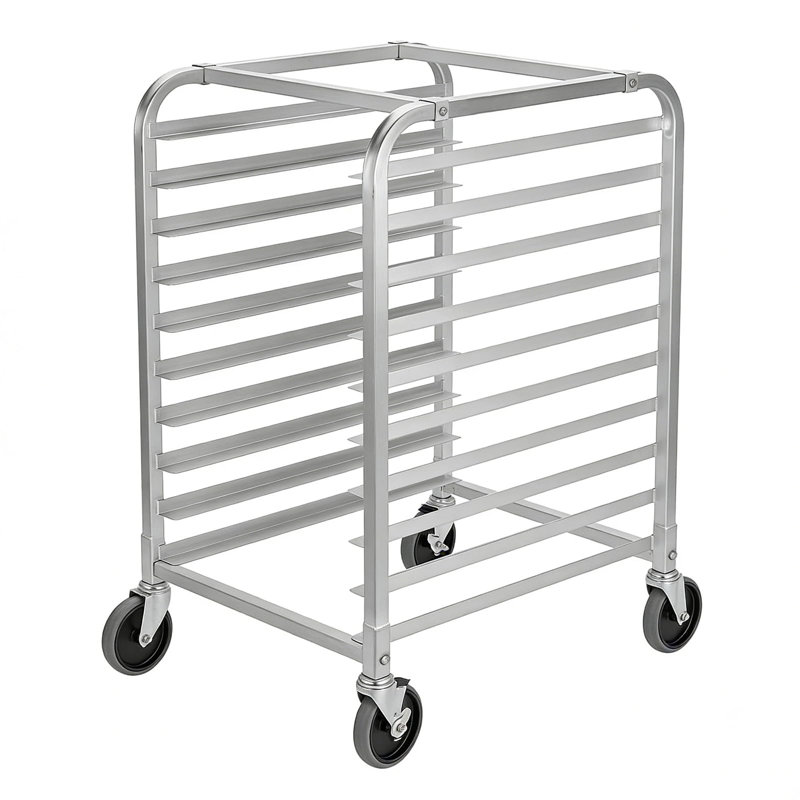 Space-Saving 10-Tier Aluminum Bun Pan Rack with Lockable Wheels – Heavy Duty Mobile Cooling & Storage Cart for Commercial Bakery, Restaurant, or Kitchen – 20"W x 26"D x 39"H