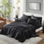 Drap de luxe noir 7 pièces en satin 100% satin, froissé, doux sur les cheveux, 1 plat, 2 ajustés, 4 taies d'oreiller à surface lisse, réduit les frisottis,