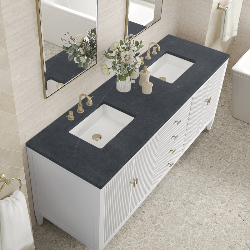 Myrrin 72'' W Double Vanity, Charcoal Soapstone, Bright White, 8" Widespread