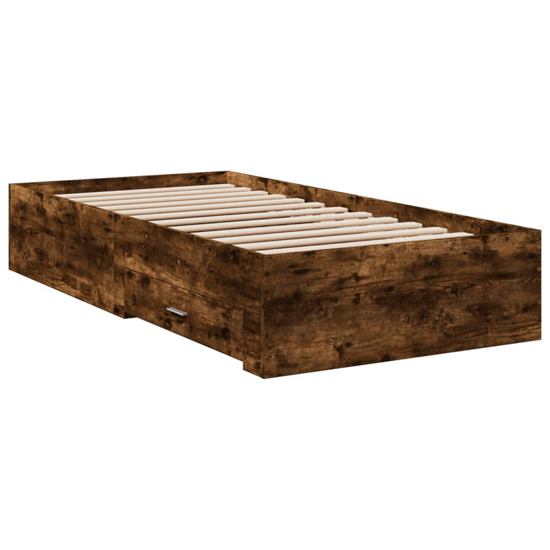 Vidaxl Bed Frame With Drawers Engineered Wood, Smoked Oak, 100 x 200cm