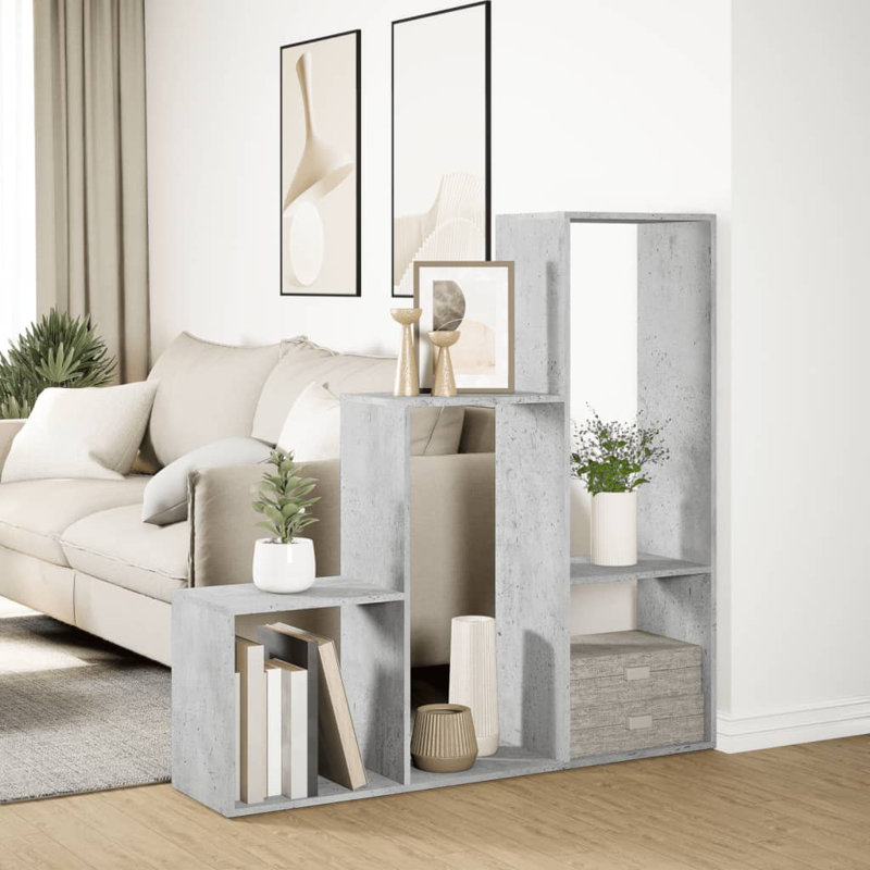 Andreca 143.5 cm H x 143.5 cm W Bookcase, (3 Shelves) 123cm H x 123cm W x 29cm D, Concrete Grey