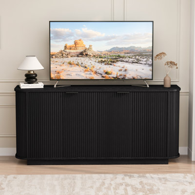 63"Wavy Storage Sideboard, Double-Door Buffet Cabinet With Adjustable Shelves by Ebern Designs