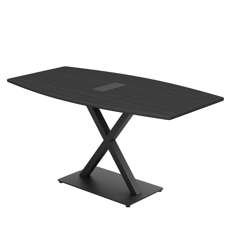 Table de conférence en forme de bateau avec base en X en métal | Unité électrique, Nuit asiatique, L 72 po x l 36 po