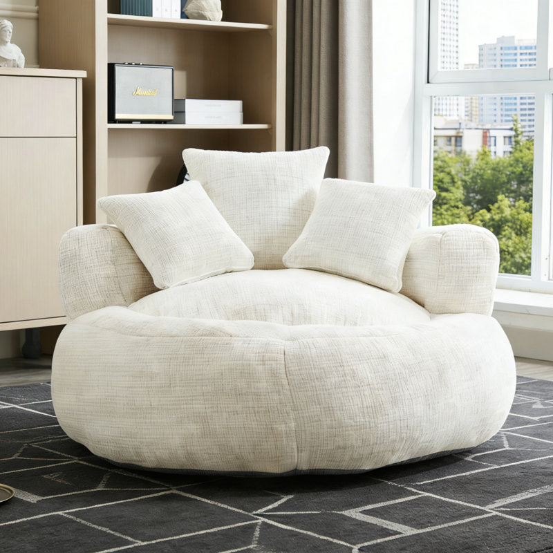 Corduroy Lazy Sofa Bean Bag – Compressed Pack Floor Leisure Chair , White