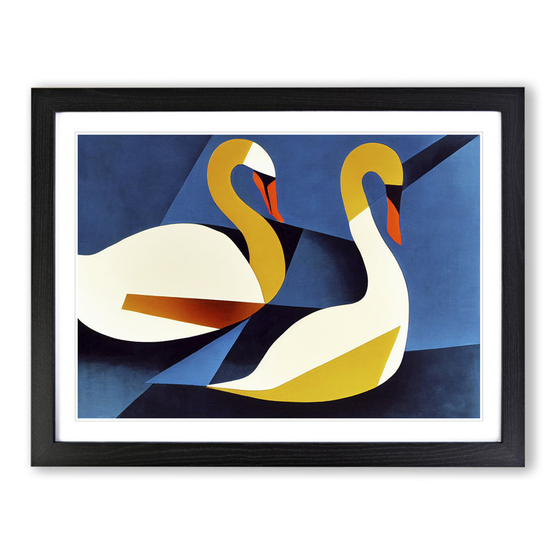 Abstract Swans Vol.1 - Framed Print, Black Framed, 46cm H x 64cm W x 2cm D