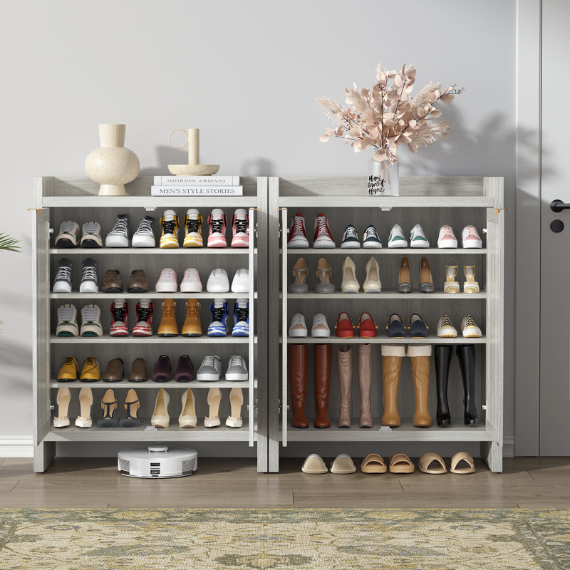 24 Pair Shoe Storage Cabinet, Gray