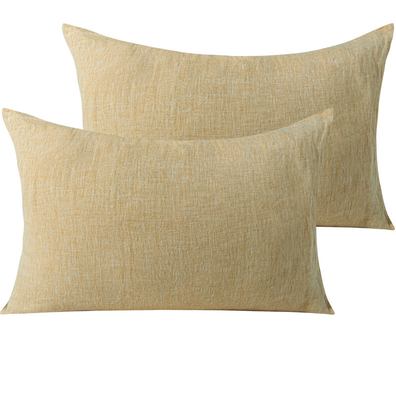 Ensemble de 2 taies d'oreiller avec fermeture à enveloppe en lin lavé respirant, Taie d'oreiller très grande, Jaune gingembre