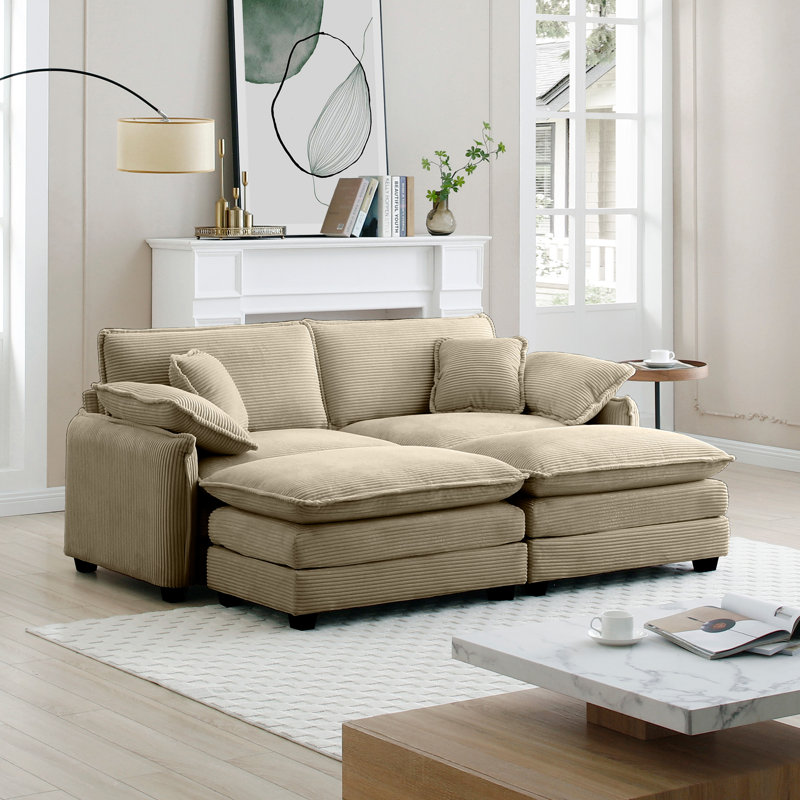 Kadeija Corduroy U-Shaped Sectional Reversible, Khaki Corduroy