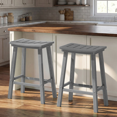 24" Hdpe Poly Lumber Outdoor Counter Bar Stool, Weather-resistant Backless Bar Chairs With Footrest For Kitchen Counter & Balcony (set Of 2/4/6)