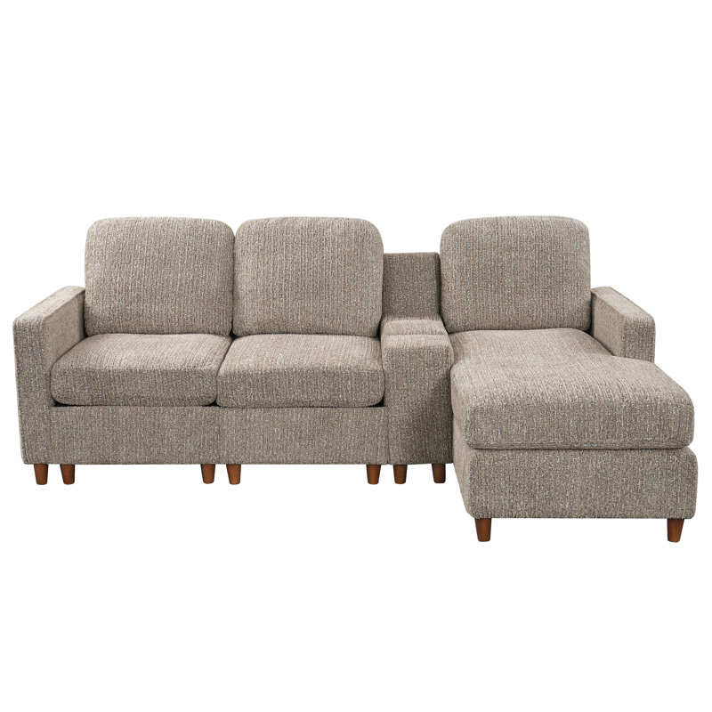 Canapé modulaire Canapé rembourré en L de 82 po avec compartiment de rangement et méridienne réversible pour salon, brun clair