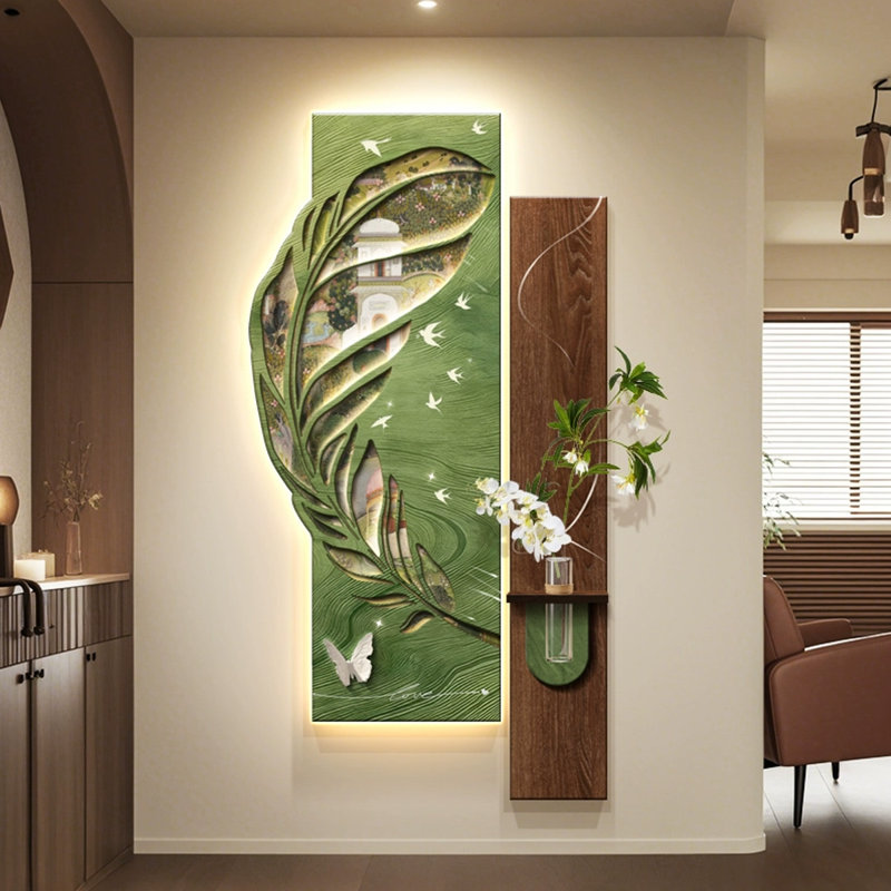 Nut-brown + Green Rectangle Sandstone Wall art, 49.21" H x 27.56" W x 1.97" D, Nut-brown/Green