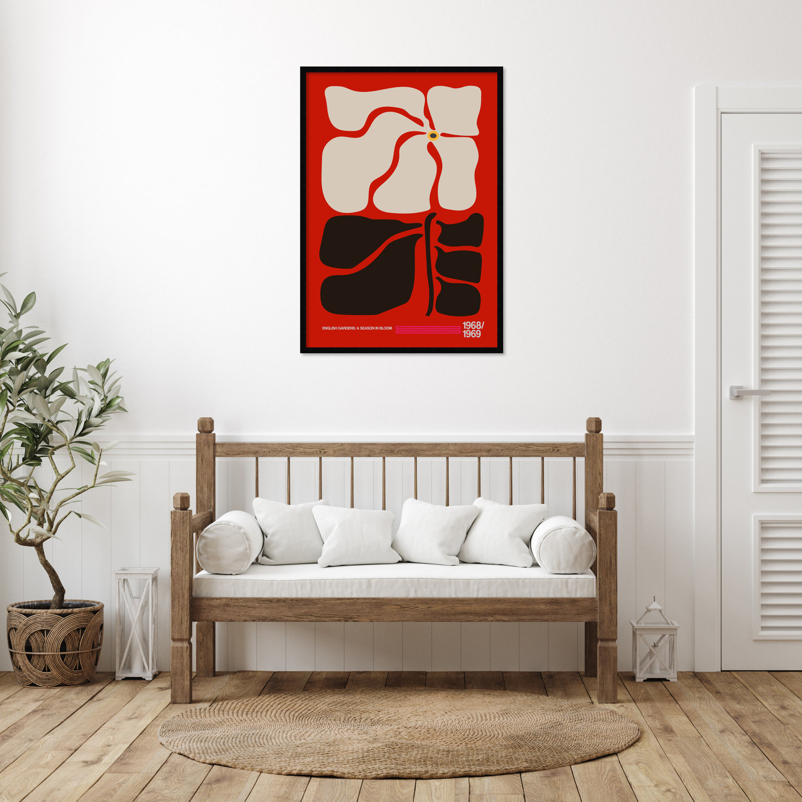 English Gardens Red by Frances Collett, Black, 41" H x 29" W x 1" D