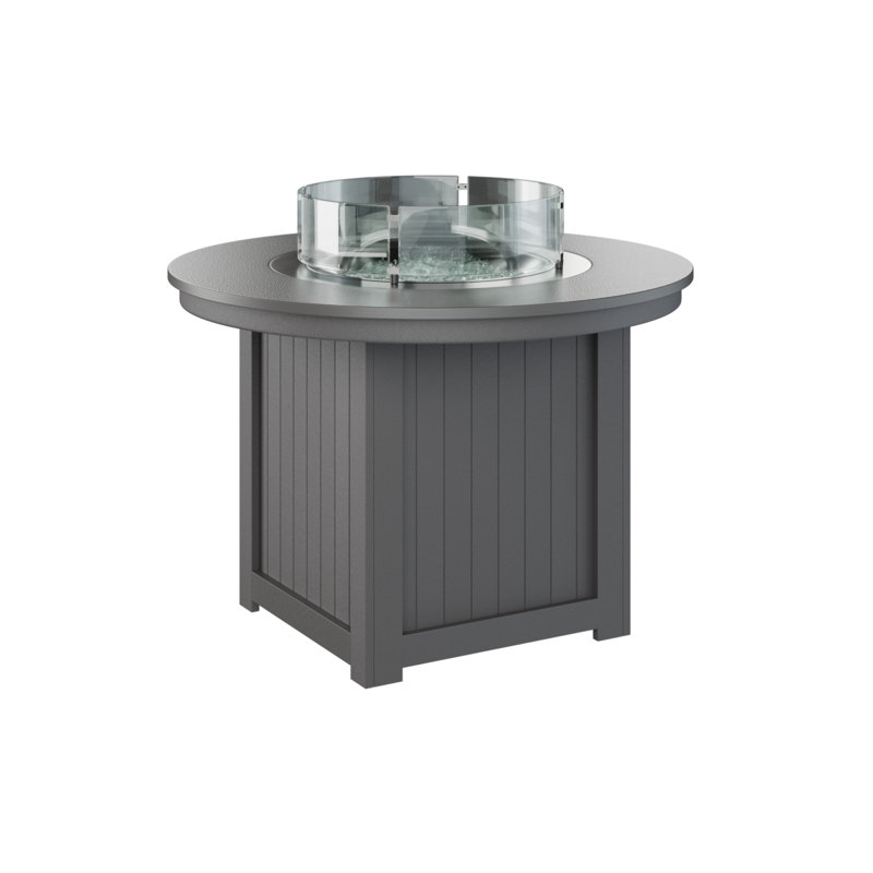 Foyer de table rond Berlin Donoma, H 37 po x l 44 po x P 44 po, Plateau martelé en acier inoxydable avec base gri
