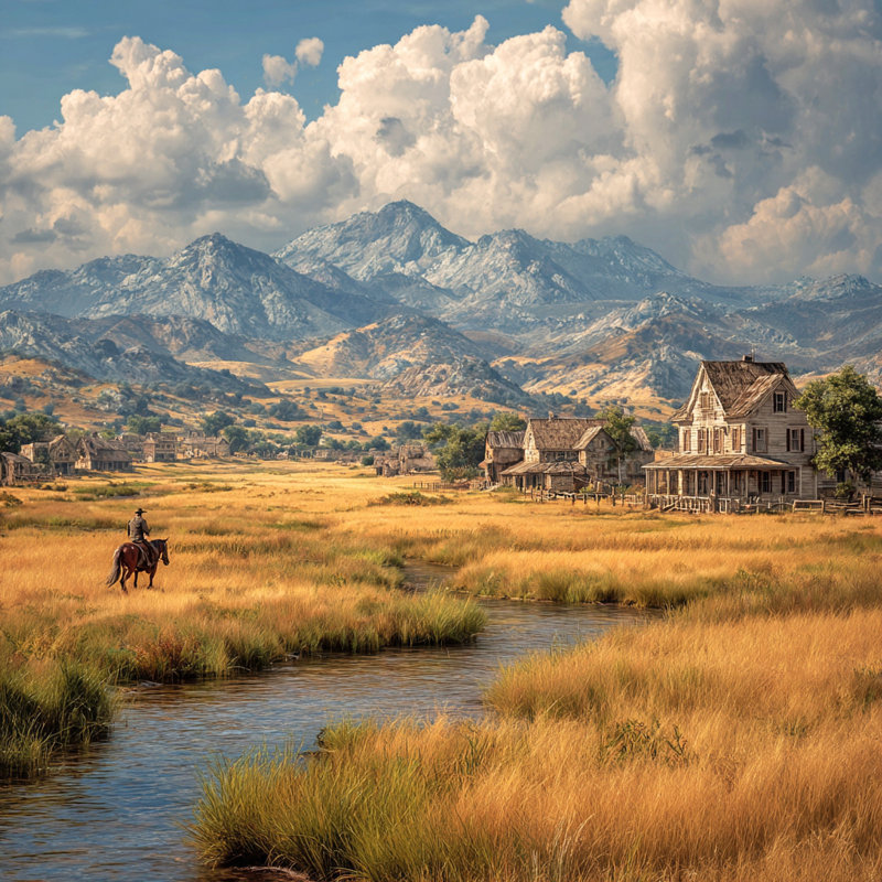 «Western Frontier Village», art mural sur toile tendue