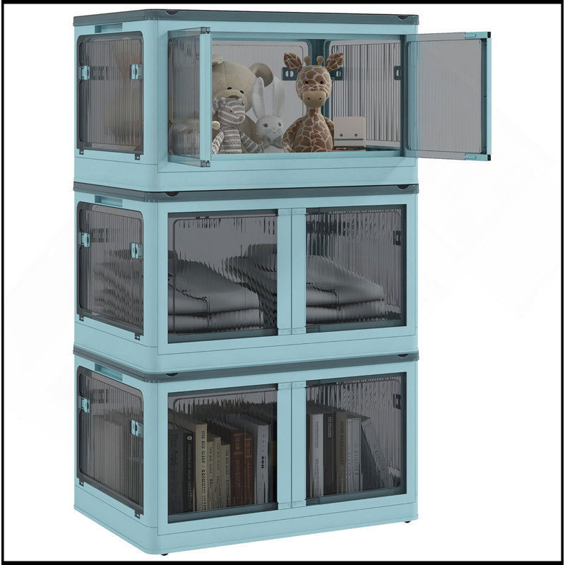 3 bacs de rangement empilables avec couvercles, roulettes, pliables, 18 gal, blanc, Blanc