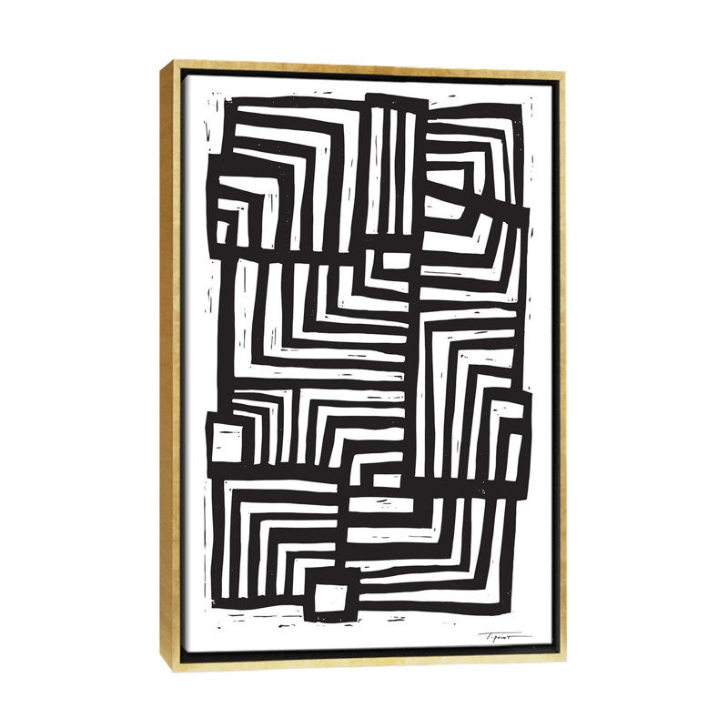 Déplacement de lignes - Impression d'art graphique, 48" H x 32" W x 1.5" D, Pas de tapis, Toile encadrée d'or